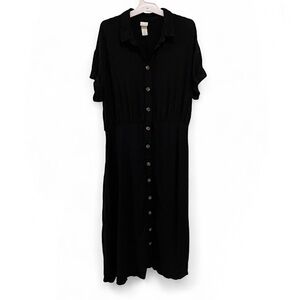 H&M Black Buttoned Midi Dress Casual Notched Collar